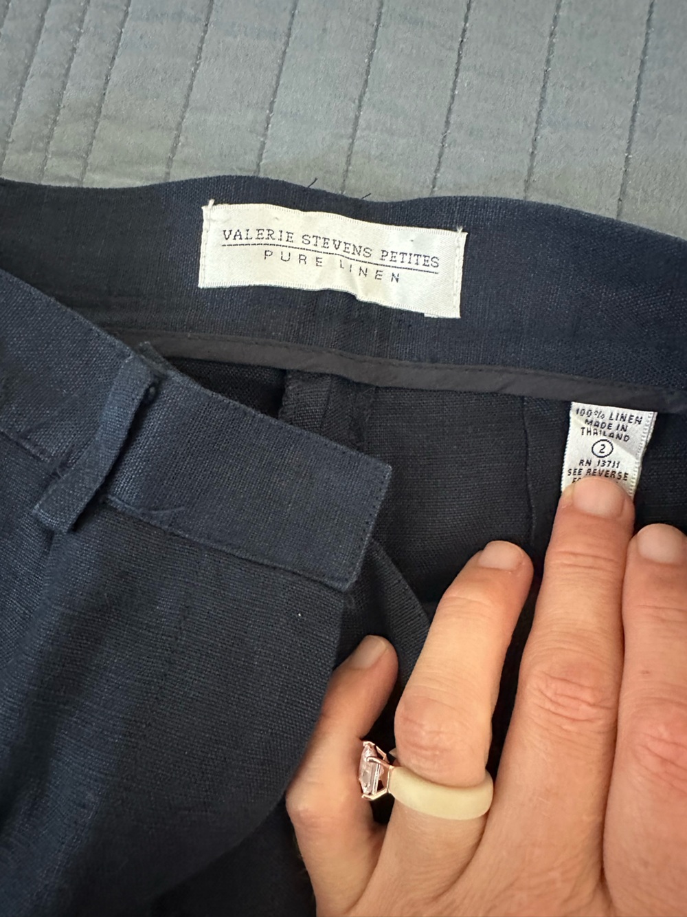 Navy Blue 100% Linen Shorts - Picture 2 of 4